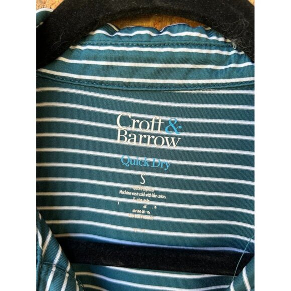 Croft & Barrow Quick‎ Dry Striped Polo Shirt Small Polyester Teal & White - Picture 3 of 3